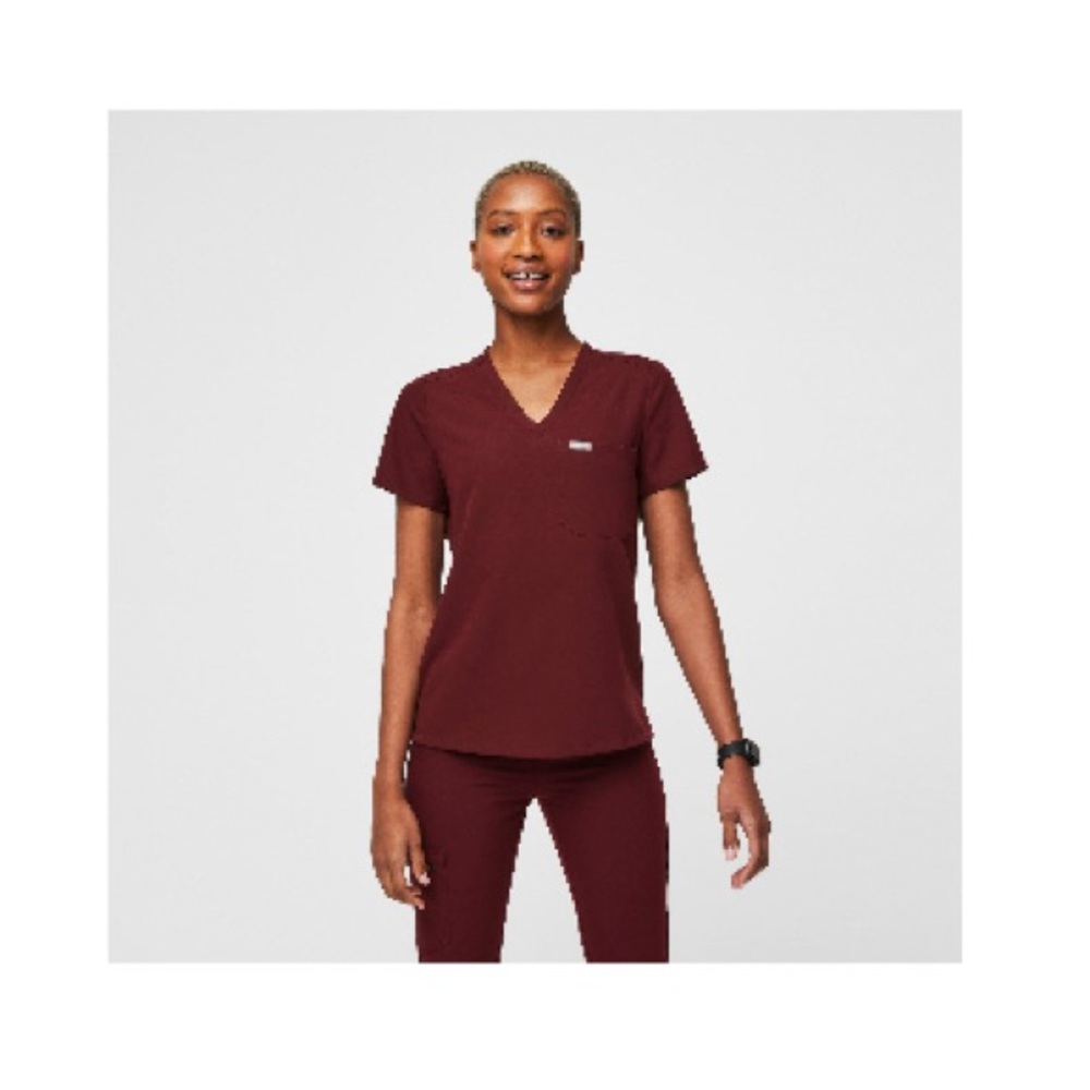 Burgundy One-Pocket Scrub Top